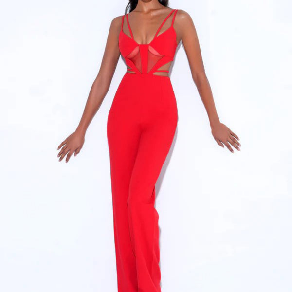 Neva Red Cutout Strappy Jumpsuit - Marian Style Boutique