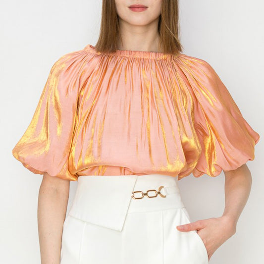 Satin Puff Balloon Sleeves Blouse Top