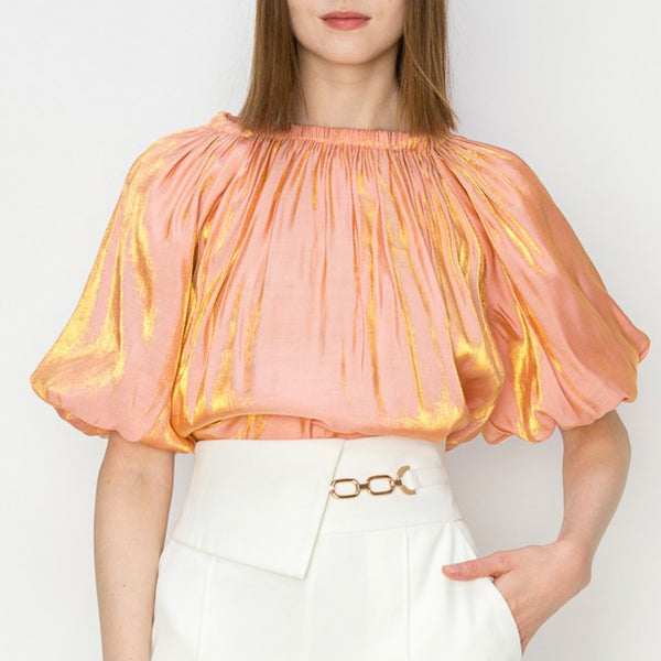 Satin Puff Balloon Sleeves Blouse Top - Marian Style Boutique