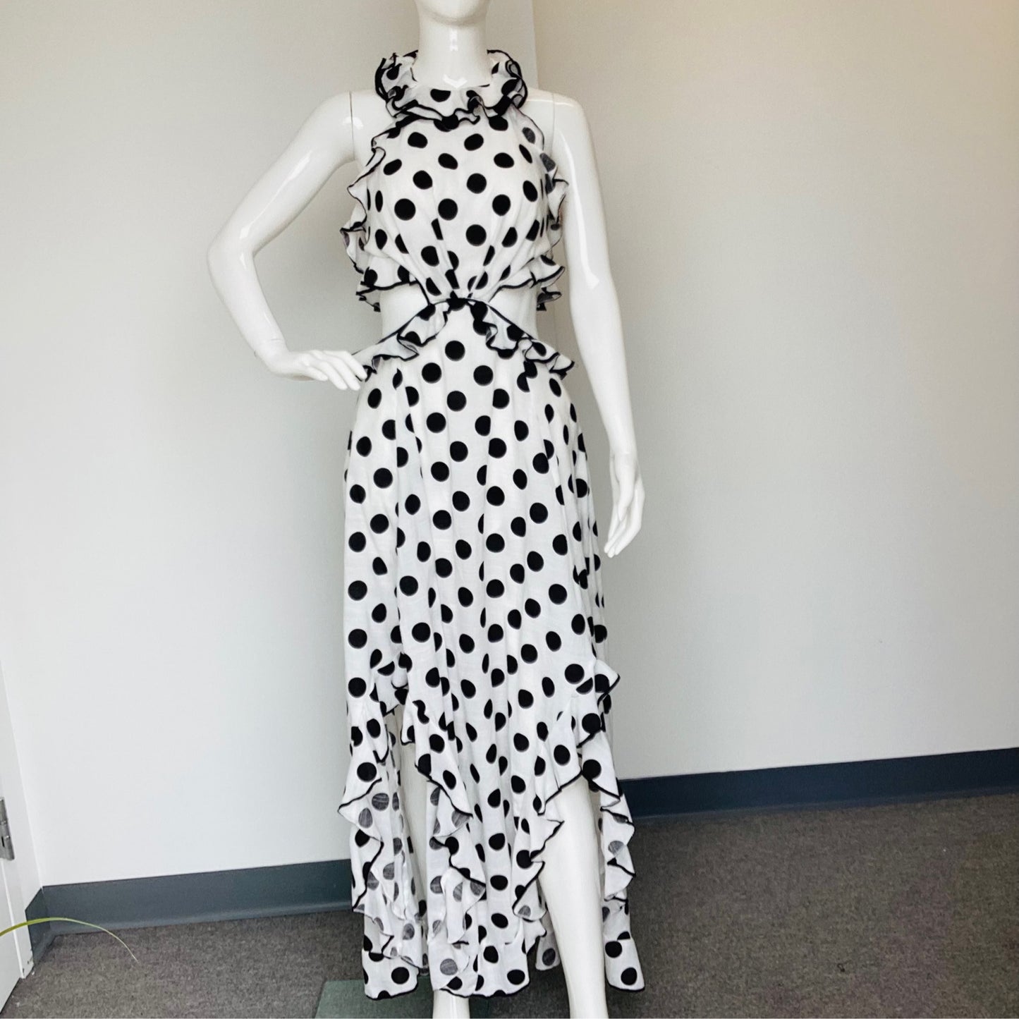 Dresses - attach Dress- polka dotted black and white dress with no sleeves  designed top stripes