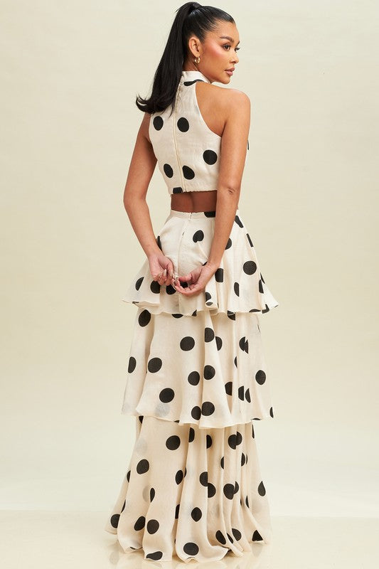 Two Pieces - Polka Dot Tiered Skirt Set - Marian Style Boutique