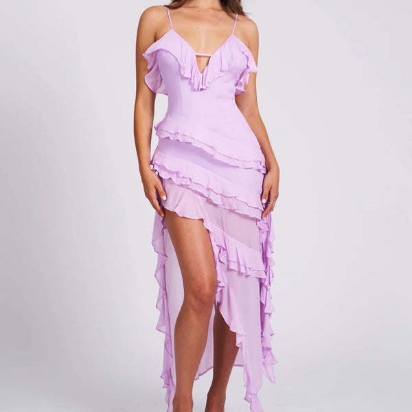 Dress-theodora lilac rayon ruffle maxi dress - Marian Style Boutique