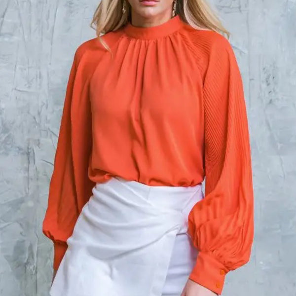 Blouses - A solid woven top featuring high neckline - Marian Style Boutique