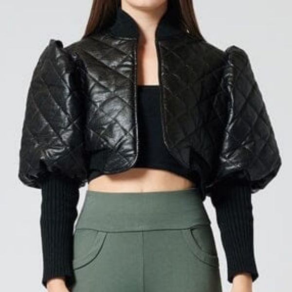 Quilted Puff Jacket with Ribbed Sleeve - Marian Style Boutique