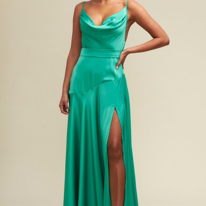 Satin split hem gown - Marian Style Boutique