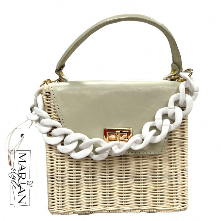 Purse Lilac straw bag made from rattan, leather and cotton lining. - Marian Style Boutique