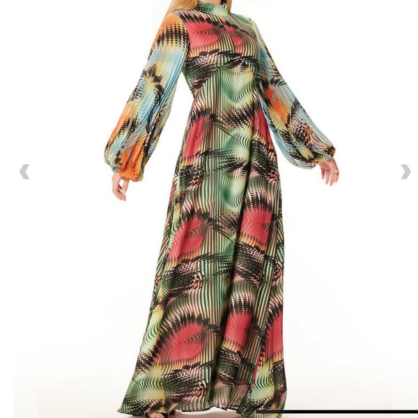 Pleated-bishop sleeve multi/green - Marian Style Boutique
