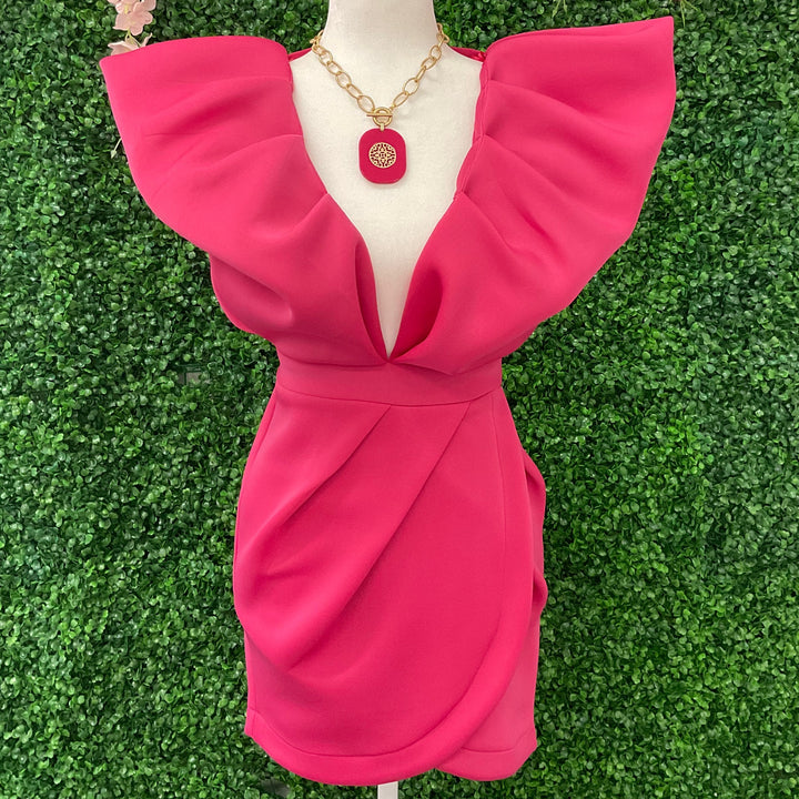 Pink High and Low Ruffle Mini Dress - Marian Style Boutique