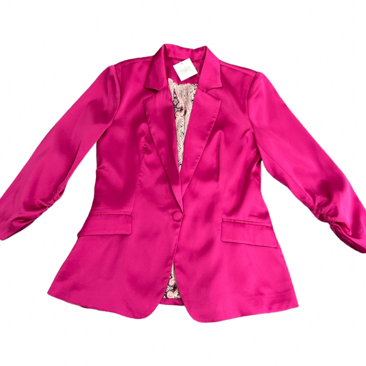 Jacket-Fuchsia satin cinched blazer