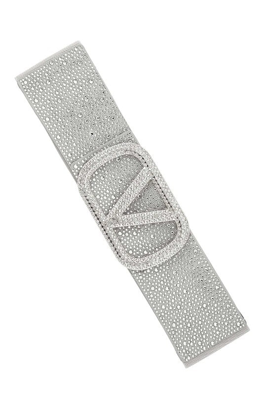 Rhinestone V Buckle Elastic Belt - Marian Style Boutique