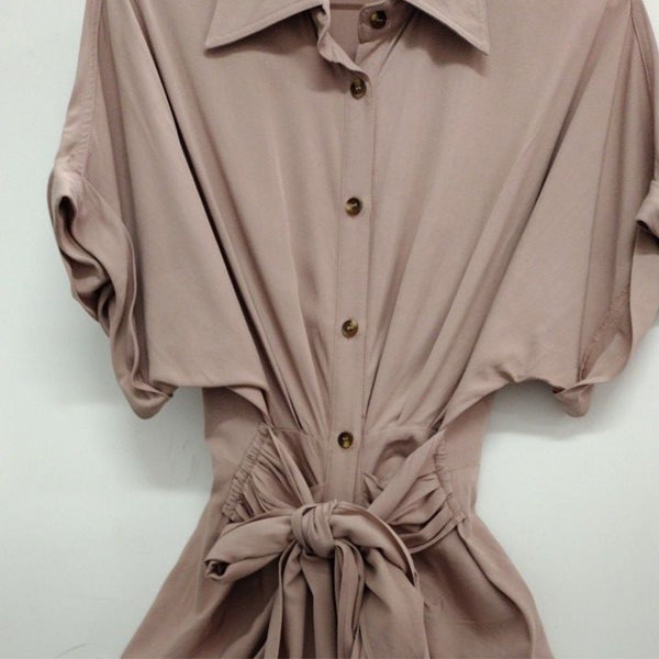 Dress- Dusty Rose Short Sleeve Mid Tied Detailed - Marian Style Boutique
