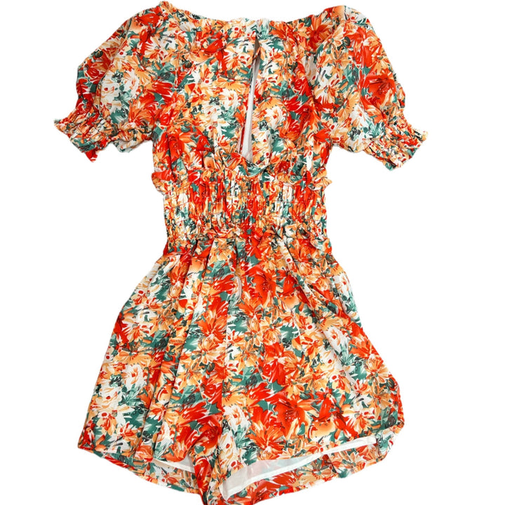 Romper - red colored flowered - Marian Style Boutique