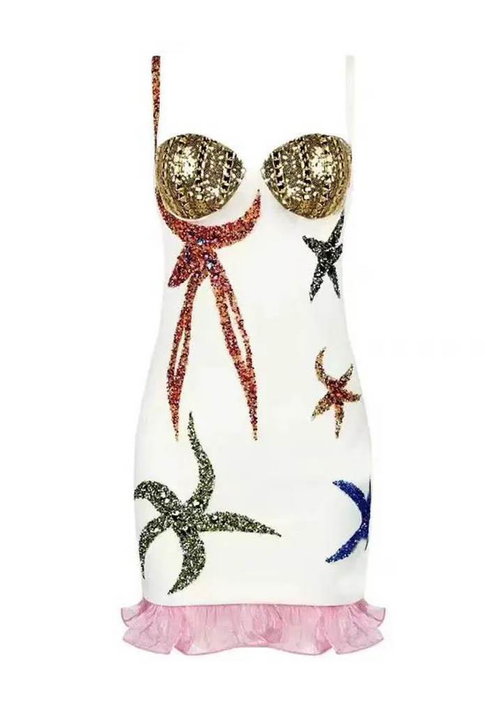 Dress-beaded ocean fantasy suspender dress - Marian Style Boutique