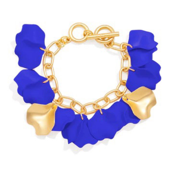Link bracelet with metal plated and resin petal accents cobalt - Marian Style Boutique