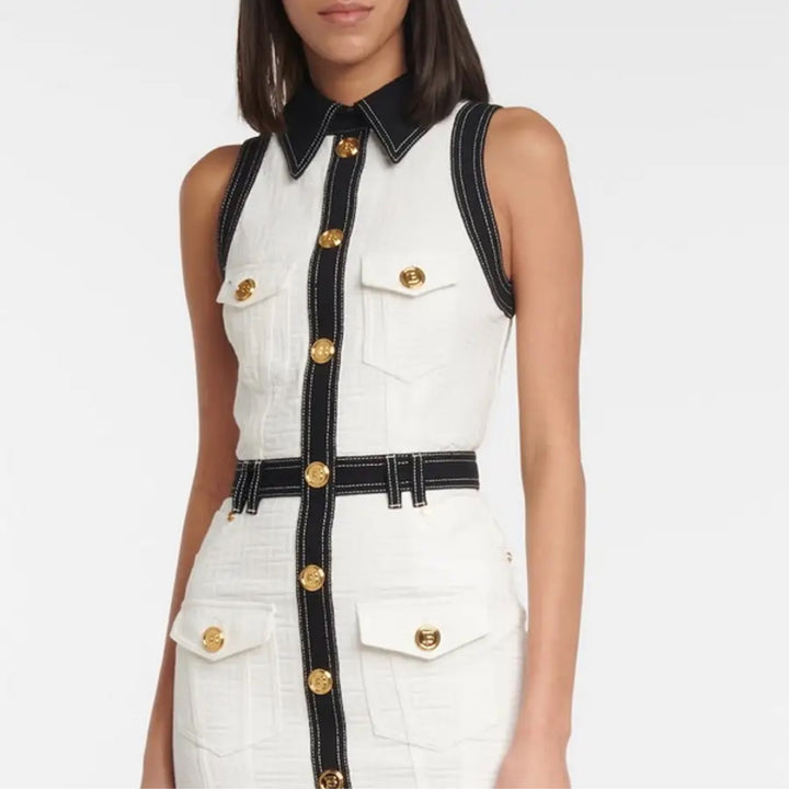 Sleeved knitted dress with gold buttons - Marian Style Boutique