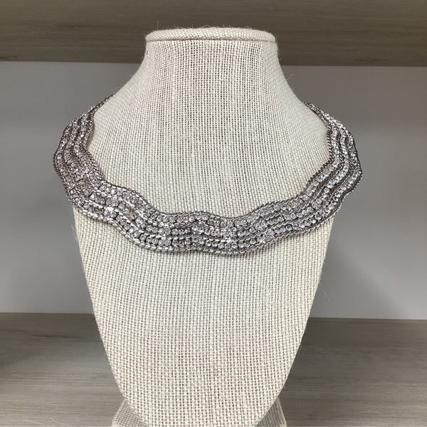 Necklace- Rhodium Crystal Collar - Marian Style Boutique
