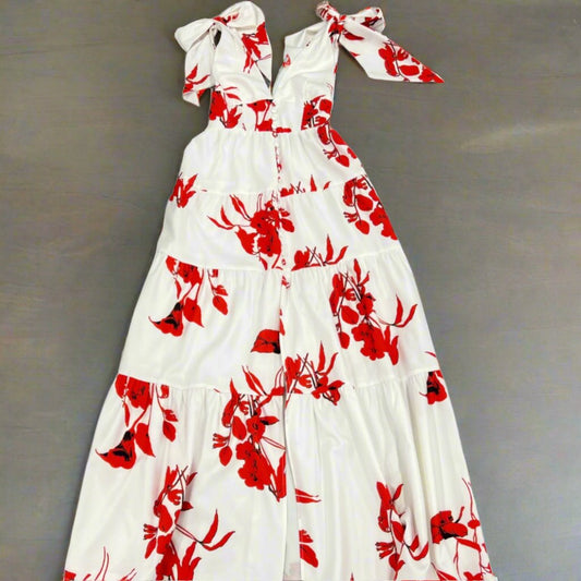 Dress- Red Floral Tie Shoulder Maxi