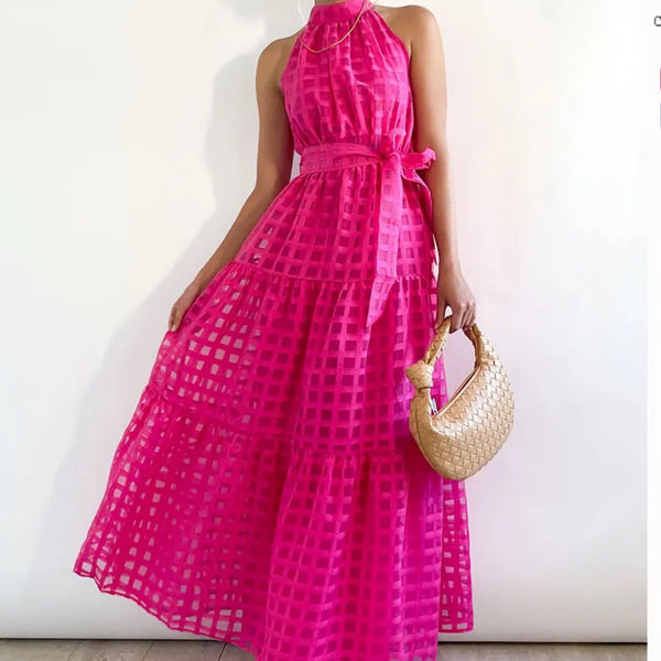 Women's Regular Dress Bohemian Standing Collar Patchwork Sleeveless Solid Color Maxi Long Dress Daily - Marian Style Boutique