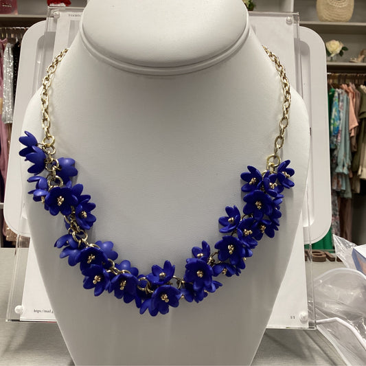 Necklace- resin flowers - cobalt