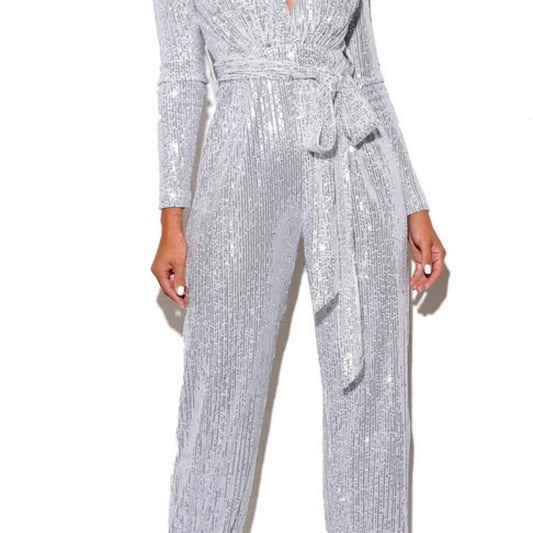 White Sequins Jumpsuit long sleeve