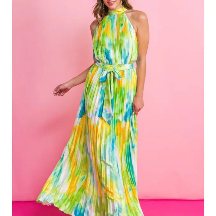 Dresses - A printed satin maxi dress featuring halter neckline - Marian Style Boutique