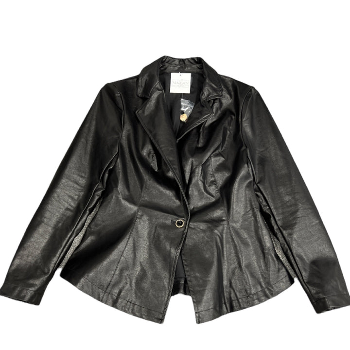 Jacket- black leather texture button up - Marian Style Boutique