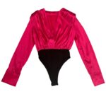 Bodysuit - Pink satin bodysuit long sleeve