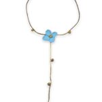 Necklace-Light Blue 3D Flower With Gold Ball Accents
