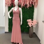Cocktail- Carnation Pink Dress V-neck and Floor length
