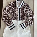 Two Piece Print Long Sleeve Button down Shirt with Skirt