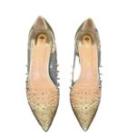 Shoes Gold Clear Rhinestone Studded Pointed-Toe Pumps