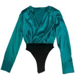 Bodysuit - Turquoise satin bodysuit long sleeve