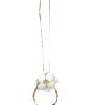 Necklace - White flower with gold chain and gold circle under the flower