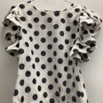 Blouse- Polka Dot blouse with Ruffle on Shoulder